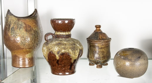 A group of four Mid-Century pottery vessels