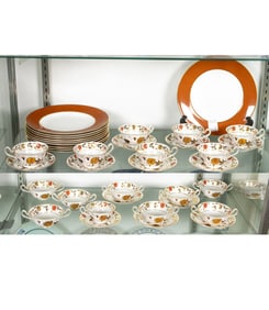A group of Royal Crown Derby porcelain in the Asian Rose and Terracotta Band patterns
