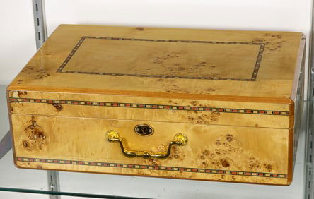 An inlaid birdseye maple document box, Senator Feinstein estate