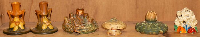 A group of Weller, Roseville and Clarice Cliff ceramics