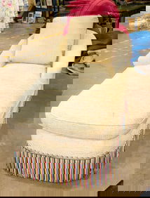 A chenille upholstered chaise lounge with bouillon fringe, Senator Feinstein Estate