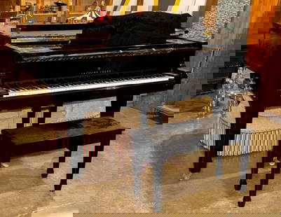 A Young Chang model G-14458 baby grand piano: A Young Chang model G-14458 baby grand piano, with an ebonized case QRS Pianomation 2000C player and brass casters, 39"h x 60"l x 57"d