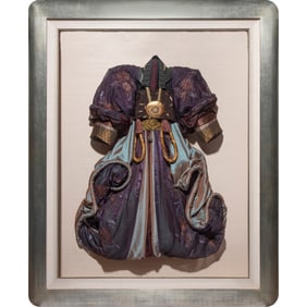 A Jillian Ring mounted kimono in shadowbox