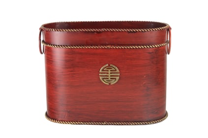 A Chinoiserie red tole waste basket, Senator Feinstein Estate