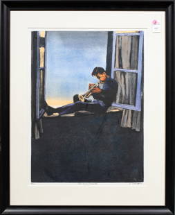 Print, Susan Dysinger: Susan Dysinger (American, b. 1944), "Chet Baker, Daybreak," etching with aquatint, pencil signed lower right, titled lower center, edition 33/100, overall (with frame): 33.25"h x 27.25"w