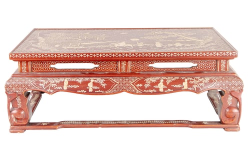 A Chinese mother-of-pearl inlaid lacquer low table