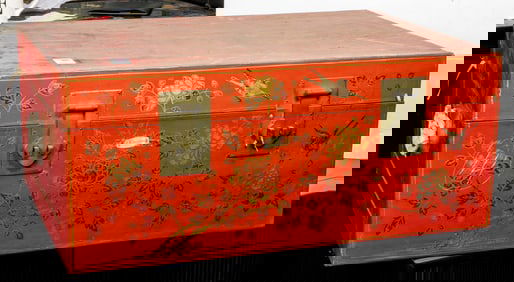 A Chinese red lacquered chest