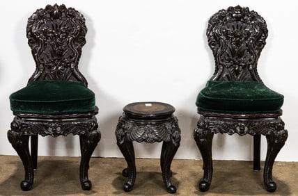 A set of three Japanese export side chairs and table