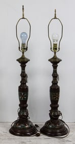 A pair of Japanese champleve enamel lamps