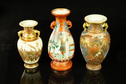 (lot of 3) Japanese Satsuma and Kutani vases