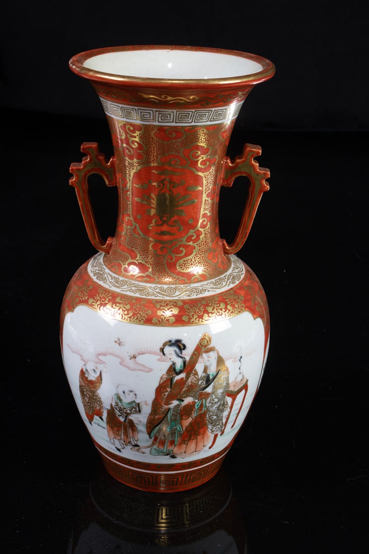 A Japanese Kutani vase with figures: A Japanese Kutani vase with figures. Meiji period, 13" high.