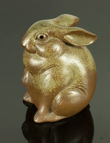 A Japanese Bizen ware figure of a rabbit