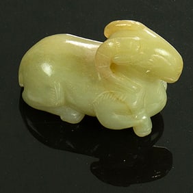 A CHinese celadon jade ram