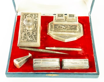 A set of Chinese export silver desktop objects