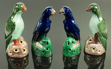 (lot of 4) Chinese glazed parrots