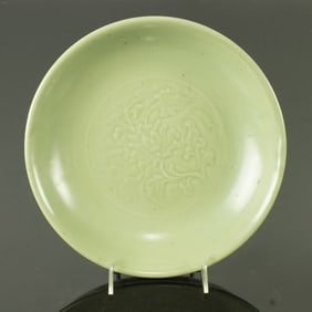 A Chinese Longquan celadon glazed 'peony' dish