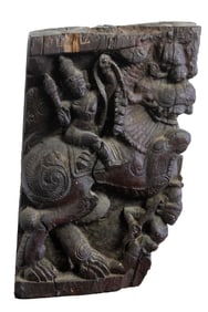 An Asian wood figure carving panel