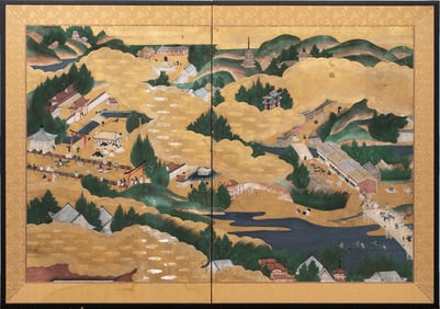 A Japanese two-panel folding screen