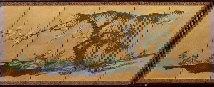 A Japanese six-panel folding screen
