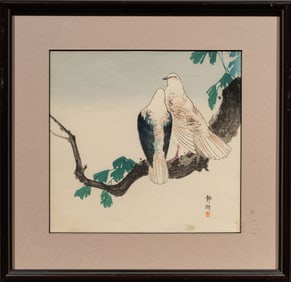 Okuhara Seiko (1837-1913) - Pair of Pigeons on a Branch