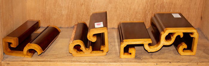 (set of 4) Chinese hongmu and boxwood rimmed stands