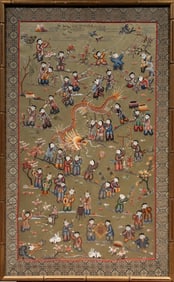 A Chinese embroidered 'hundred boy' panel
