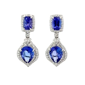 Natural Tanzanite Zoisite, Diamond and Platinum Earrings, with GGA Report