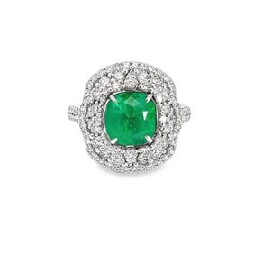 Emerald, Diamond and Platnum Ring, with GIA & GGA Reports