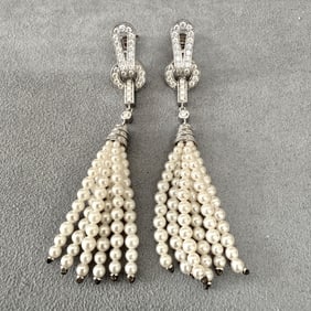 Cartier Pearl, Diamond And 18K White Gold Tassel Earrings