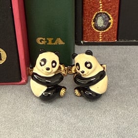David Webb Enamel, Diamond And 18K Yellow Gold Panda Cufflinks