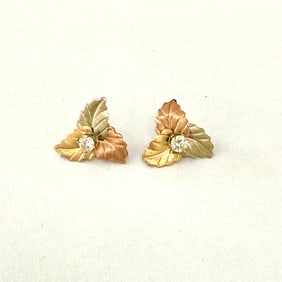 Diamond And 14K Tri-Color Gold Leaf Insert Earrings