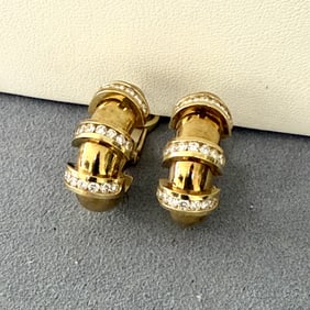 Diamond And 14K Yellow Gold Hoop Earrings