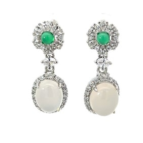 Pair of Jadeite, Diamond and 18K White Gold Earrings