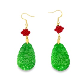 Pair of Jadeite and Gold-Plated Earrings