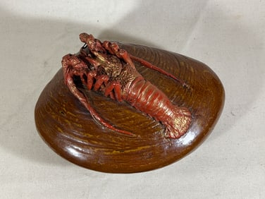 Japanese Signed Lacquer Box with Lobster and Shell Scene, Meiji Period