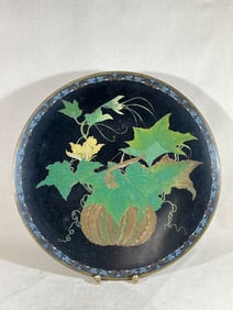 Japanese Unusual Cloisonne Charger with Melon and Insect Scene, Meiji Period
