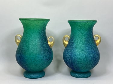 Pair Murano Art Glass Vases - Signed, 20th Century