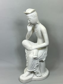 Japanese Meiji Carved White Marble Kuanyin, Meiji Period