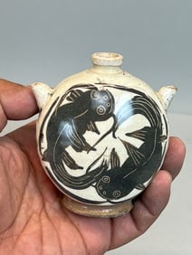 Korean Antique Scholar Water Dropper with Catfish Scene