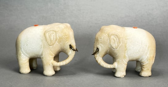 Pair of Rare Chinese White Marble Elephant, 18th/19th Century