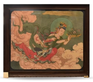 Chinese Vintage Fresco Wall Painting of Flying Beauty