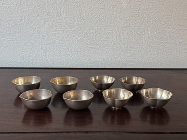 Japanese Sterling Silver Sake Cup Set of Eight