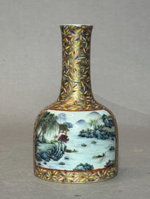 Chinese Republic Goldtone Mallet Shaped Porcelain Vase