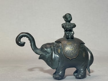 Japanese Bronze Boy Riding Elephant Koro, Meiji Period