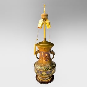 Japanese Cloisonne Bronze Vase Mounted Lamp