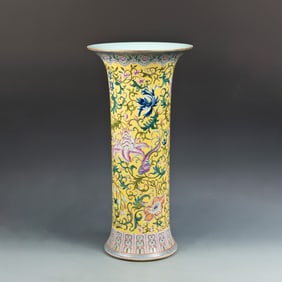 Chinese Yellow Ground Famille Rose Vase, 19th/20th Century