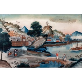 Chinese Glass Painting of Landscap, 18th Century