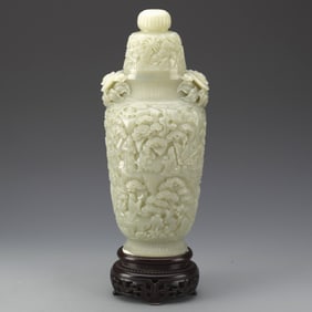 Chinese Superb White Jade Landscape Vase