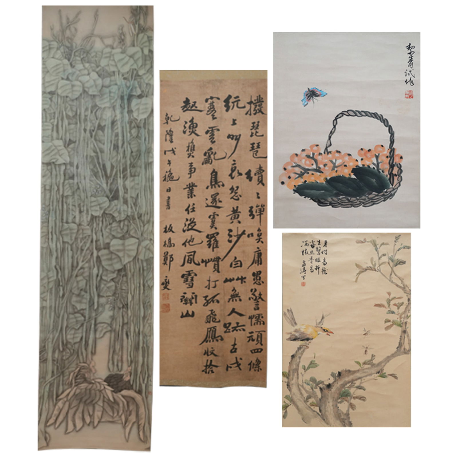 After Wang Xuetao, Hu Jieqing, Zhen Xie and Yang Yanwen - Four Chinese Painting Scrolls: (lot of 4) Qi Liangchi, After Fu Baoshi and Lu Yifei - Three Chinese Scroll Paintings. 75.98"h x 17.91"w (193 x 45.5 cm) 46.06"h x 16.54"w (117 x 42 cm) 22.83"h x 16.73"w (58 x 42.5 cm) 24.8"h x 16.54