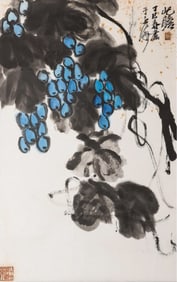 Zhu Qizhan (1892 - 1996) - Chinese Painting Scroll of Grapes